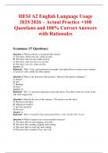 HESI A2 English Language Usage 2025&sol;2026 &ndash; Actual Practice &plus;100 Questions and 100&percnt; Correct Answers with Rationales