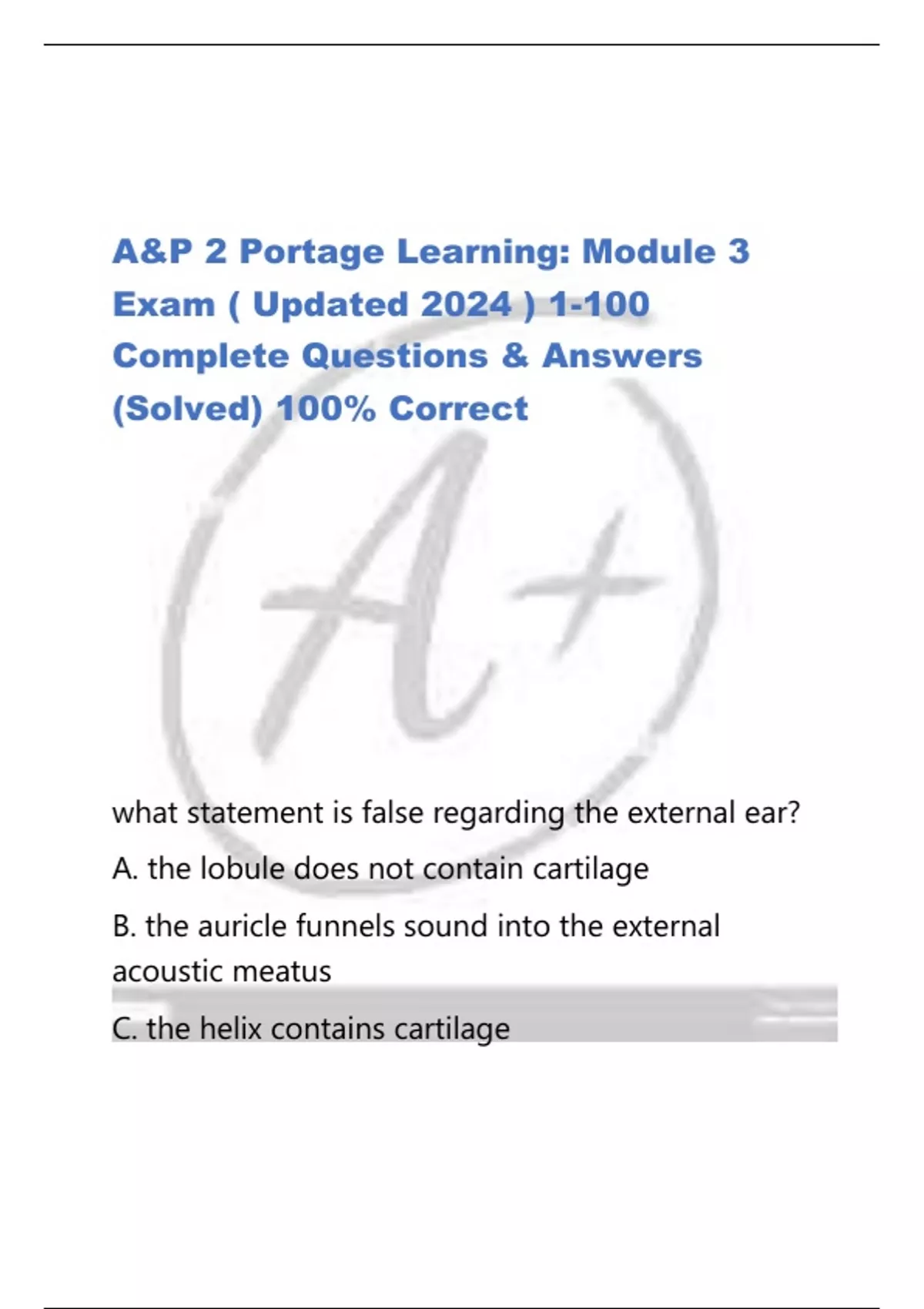 A&P 2 Portage Learning: Module 3 Exam ( Updated 2024 ) 1-100 Complete ...