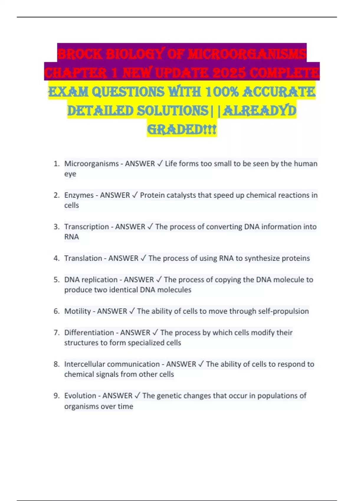 Brock Biology of Microorganisms Chapter 1 NEW UPDATE 2025 COMPLETE EXAM ...