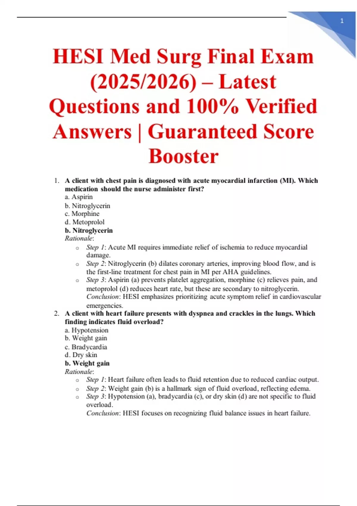 HESI Med Surg Final Exam (2025/2026) – Latest Questions and 100% ...