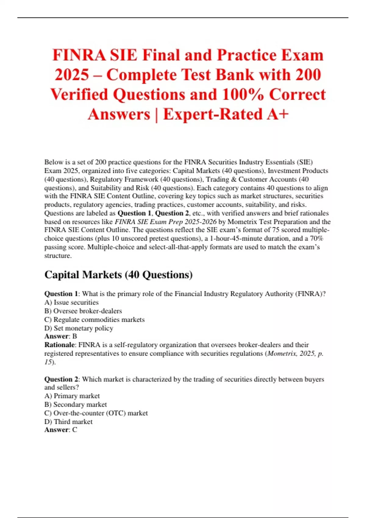 FINRA SIE Final and Practice Exam 2025 – Complete Test Bank with 200 ...