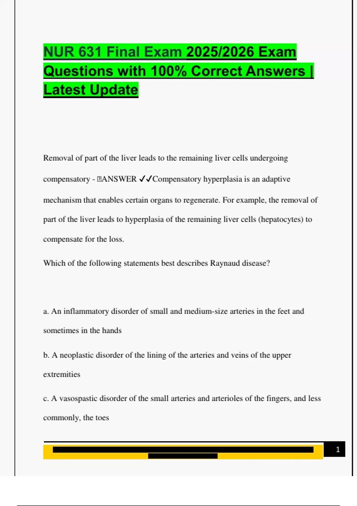 NUR 631 Final Exam 2025/2026 Exam Questions with 100% Correct Answers ...