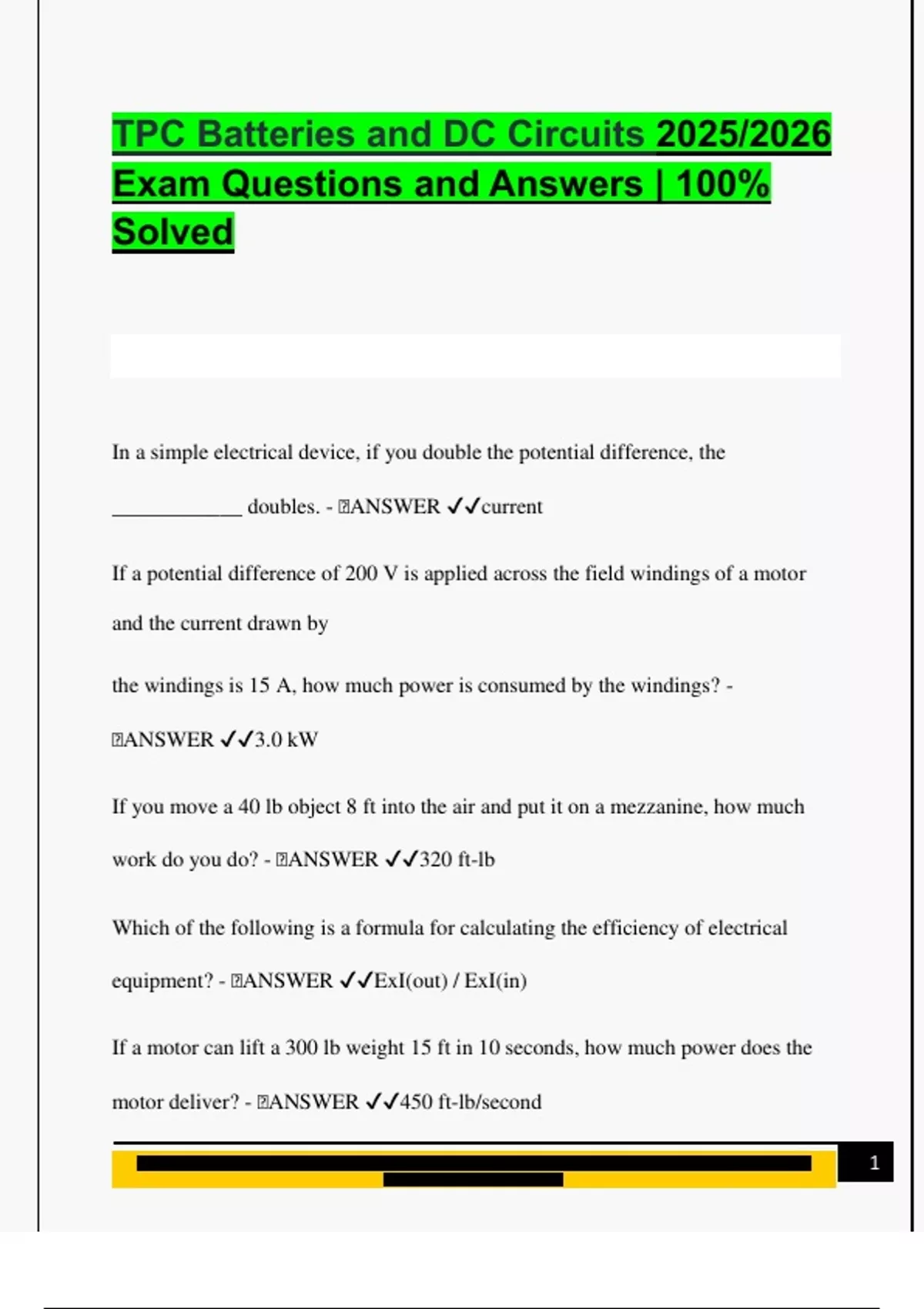 TPC Batteries and DC Circuits 2025/2026 Exam Questions and Answers ...