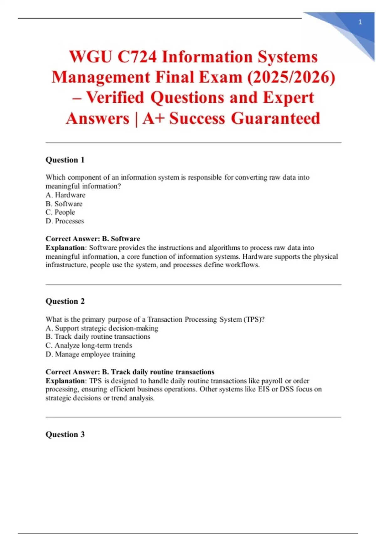 WGU C724 Information Systems Management Final Exam (2025/2026 ...
