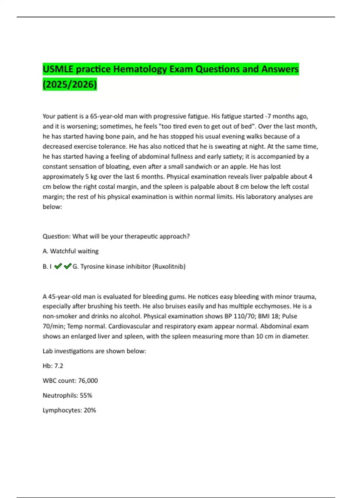 USMLE practice Hematology Exam Questions and Answers (2025/2026 ...