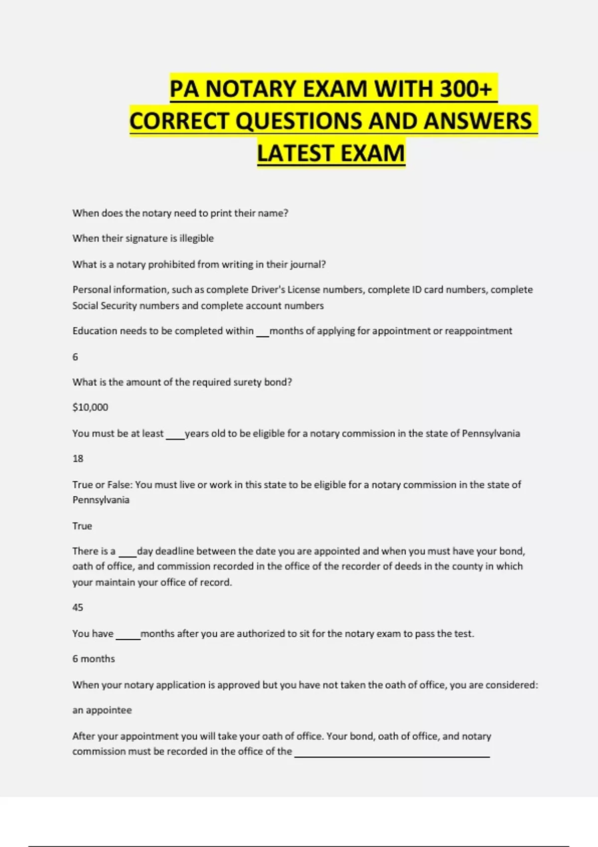 Pennsylvania Notary Public Exam – 300+ Verified Q&A (2025 UPDATE) - PA ...
