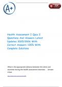 Health Assessment I Quiz 2 Questions And Answers Latest Updates 2025&sol;2026 With Correct Answers 100&percnt; With Complete Solutions