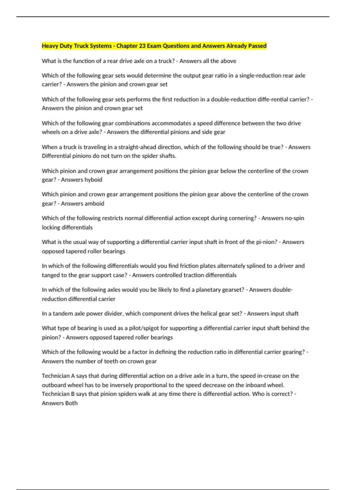 Heavy Loads Questions Heavy Duty Truck Systems - Chapter 23 Exam Questions and Answers ...
