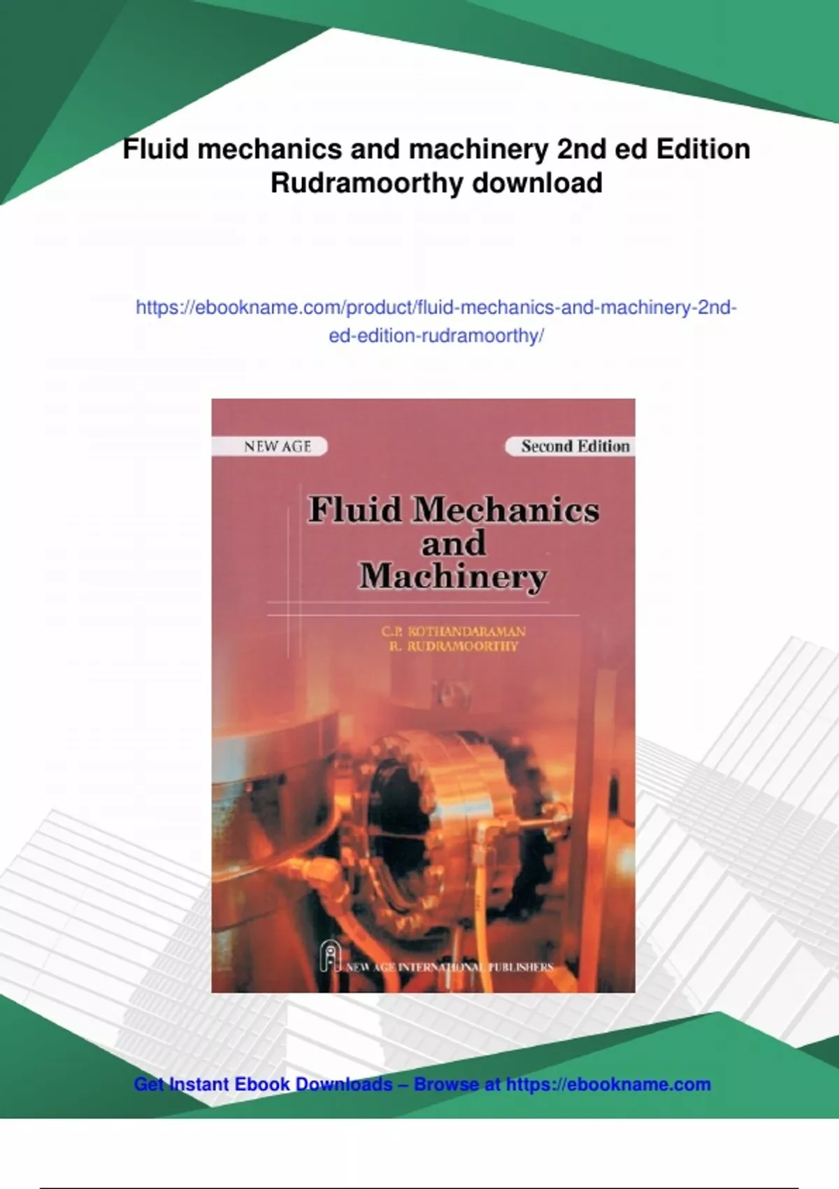 Summary Fluid mechanics and machinery 2nd ed Edition Rudramoorthy ...