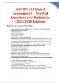 ATI RN 231 Quiz 4 Assessment 1 &ndash; Verified Questions and Rationales &lpar;2024&sol;2025 Edition&rpar;