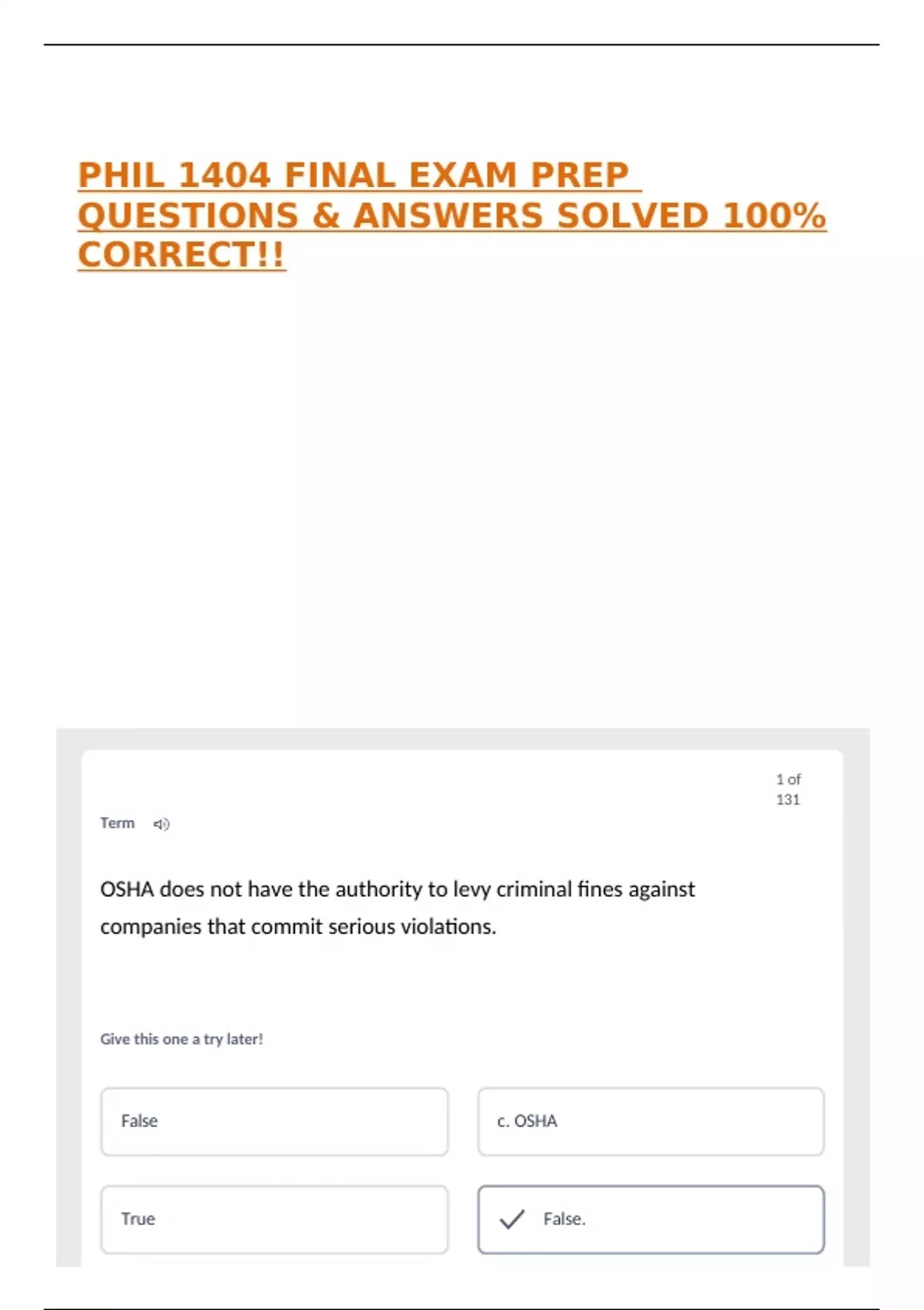 PHIL 1404 FINAL EXAM PREP QUESTIONS & ANSWERS SOLVED 100% CORRECT ...