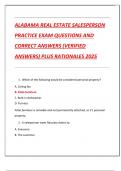ALABAMA REAL ESTATE SALESPERSON  PRACTICE EXAM QUESTIONS AND  CORRECT ANSWERS &lpar;VERIFIED  ANSWERS&rpar; PLUS RATIONALES 2025