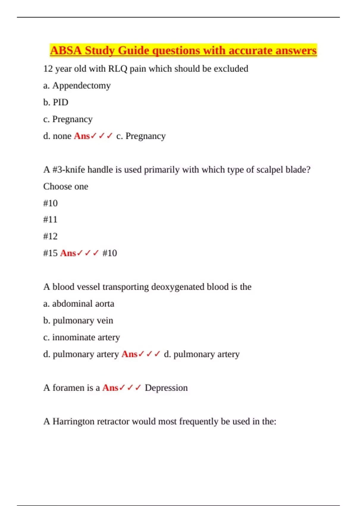 ABSA Surgical Assistant Exam – Complete Study Guide with Accurate ...