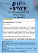 HRPYC81 Project 2 Assignment 3 &lpar;RESEARCH PROPOSAL&rpar; 2025 - DISTINCTION GUARANTEED 