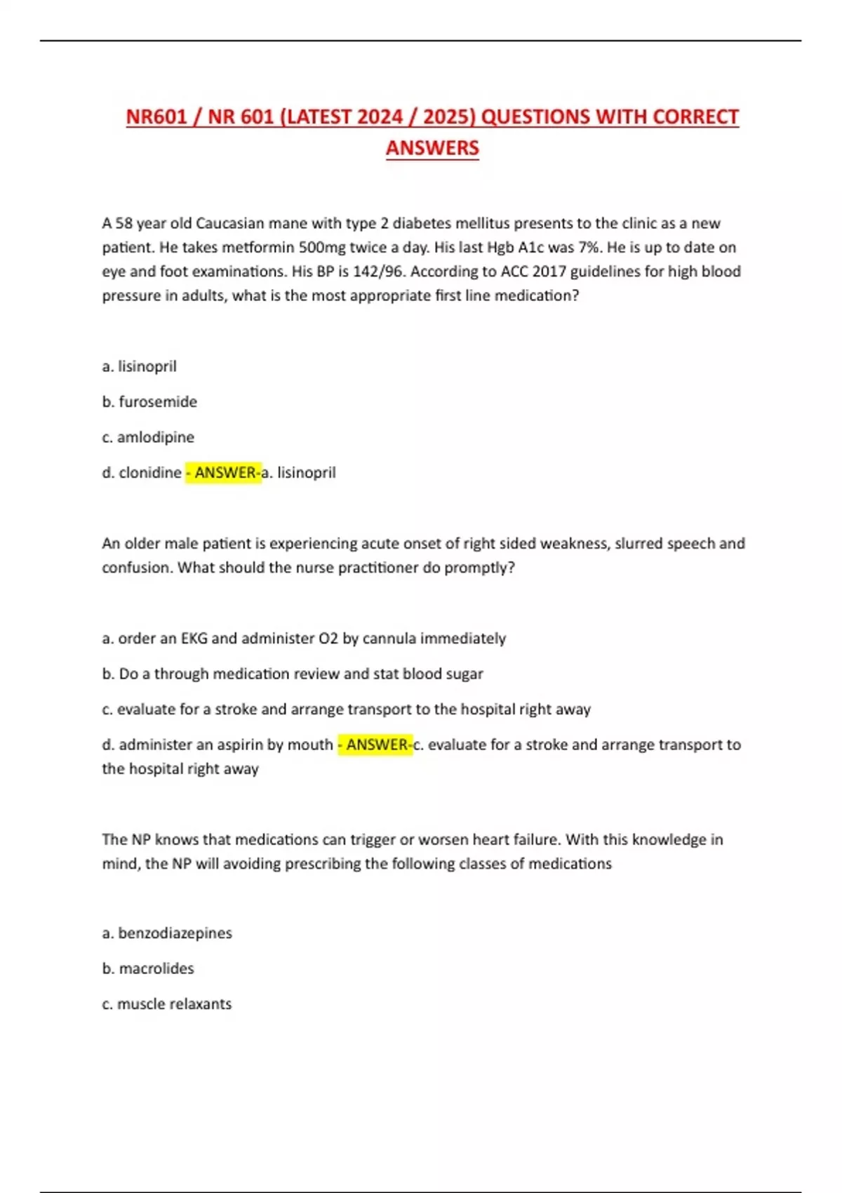 NR601 / NR 601 (LATEST 2024 / 2025) QUESTIONS WITH CORRECT ANSWERS ...