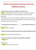 MATH 215 Introduction to statistics Final Exam Actual 2025 Questions With Correct Answers
