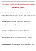 MATH 215 Introduction to statistics Midterm Exam Actual 2025 Questions With Correct Answers