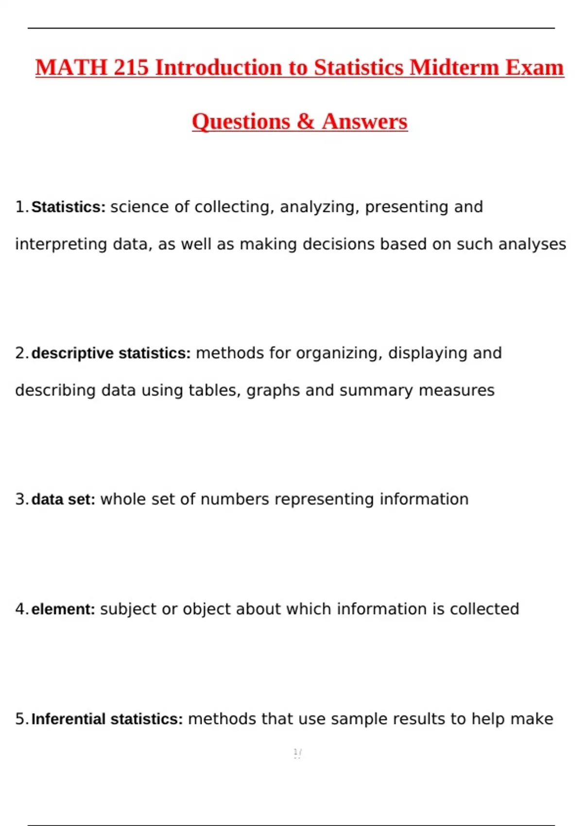 MATH 215 Introduction to statistics Midterm Exam Actual 2026 Questions ...