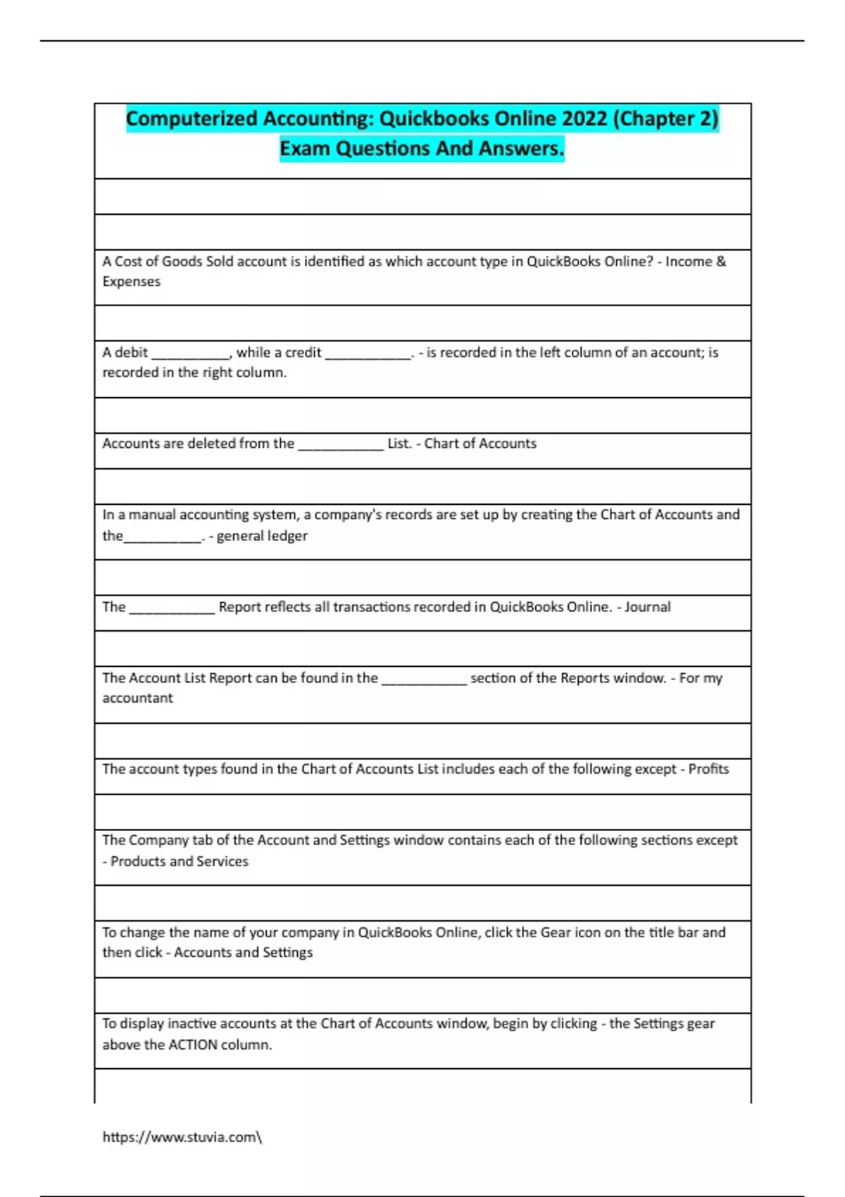 Computerized Accounting Exam Questions And Answers - Computer Accounting with QuickBooks Online ...