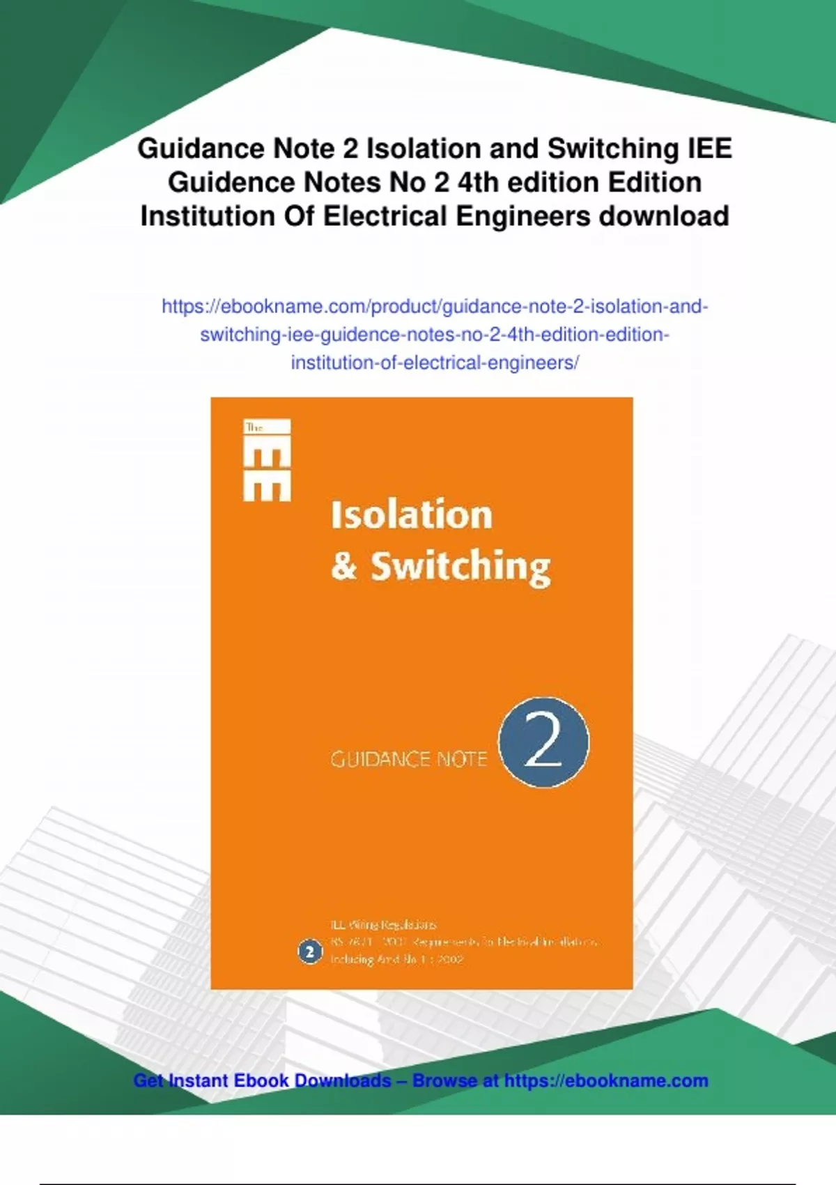 Summary Guidance Note 2 Isolation and Switching IEE Guidence Notes No 2 ...