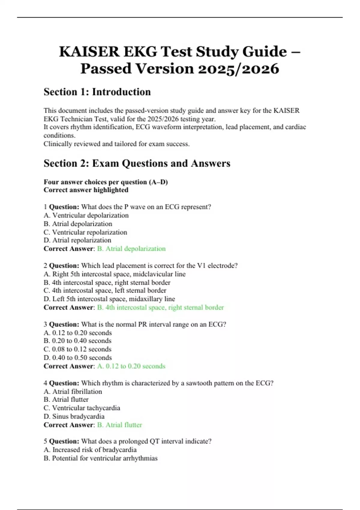 KAISER EKG Test Study Guide – Passed Version – Verified and A+ Graded ...