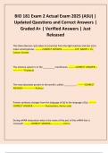 BIO 181 Exam 2 Actual Exam 2025 &lpar;ASU&rpar; &vert; Updated Questions and Correct Answers &vert; Graded A&plus; &vert; Verified Answers &vert; Just Released