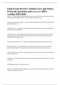 Final Exam Review&colon; Patient Care and Safety  Protocols questions and answers 100&percnt;  verified 2025&sol;2026 