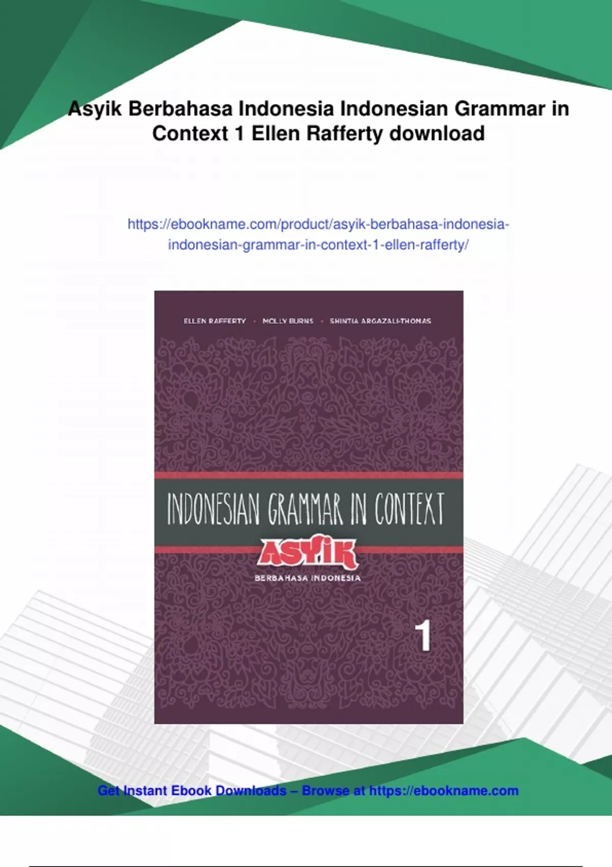 Summary Asyik Berbahasa Indonesia Indonesian Grammar in Context 1 Ellen ...