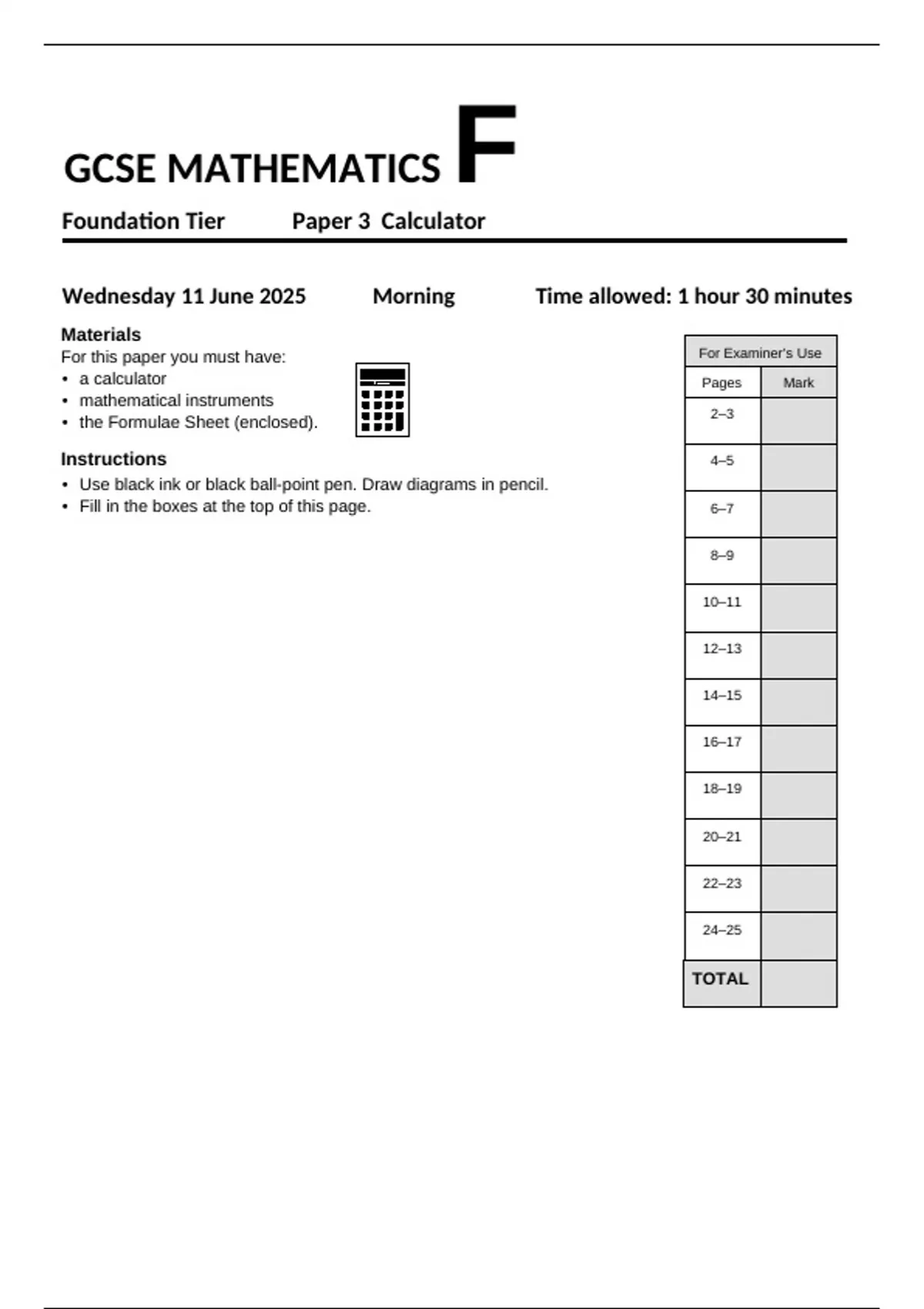 AQA 2025 Maths Foundation Tier PP3 – Past Paper Resource - Math - Stuvia US