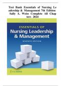 TEST BANK FOR Essentials of Nursing Leadership & Management Seventh Edition by Sally A&period; Weiss &comma; Ruth M&period; Tappe ISBN&colon;978-0803669536 ALL CHAPTERS COVERED YOUR ULTIMATE GUIDE 100&percnt; VERIFIED A&plus; GRADE ASSURED&excl;&excl;&excl;&excl;&excl; NEW LATEST UPDATE&excl;&excl;&excl;&excl;&excl;&excl;&excl;