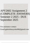APY2602 Assignment 2 &lpar;COMPLETE ANSWERS&rpar; Semester 2 2025 - DUE September 2025