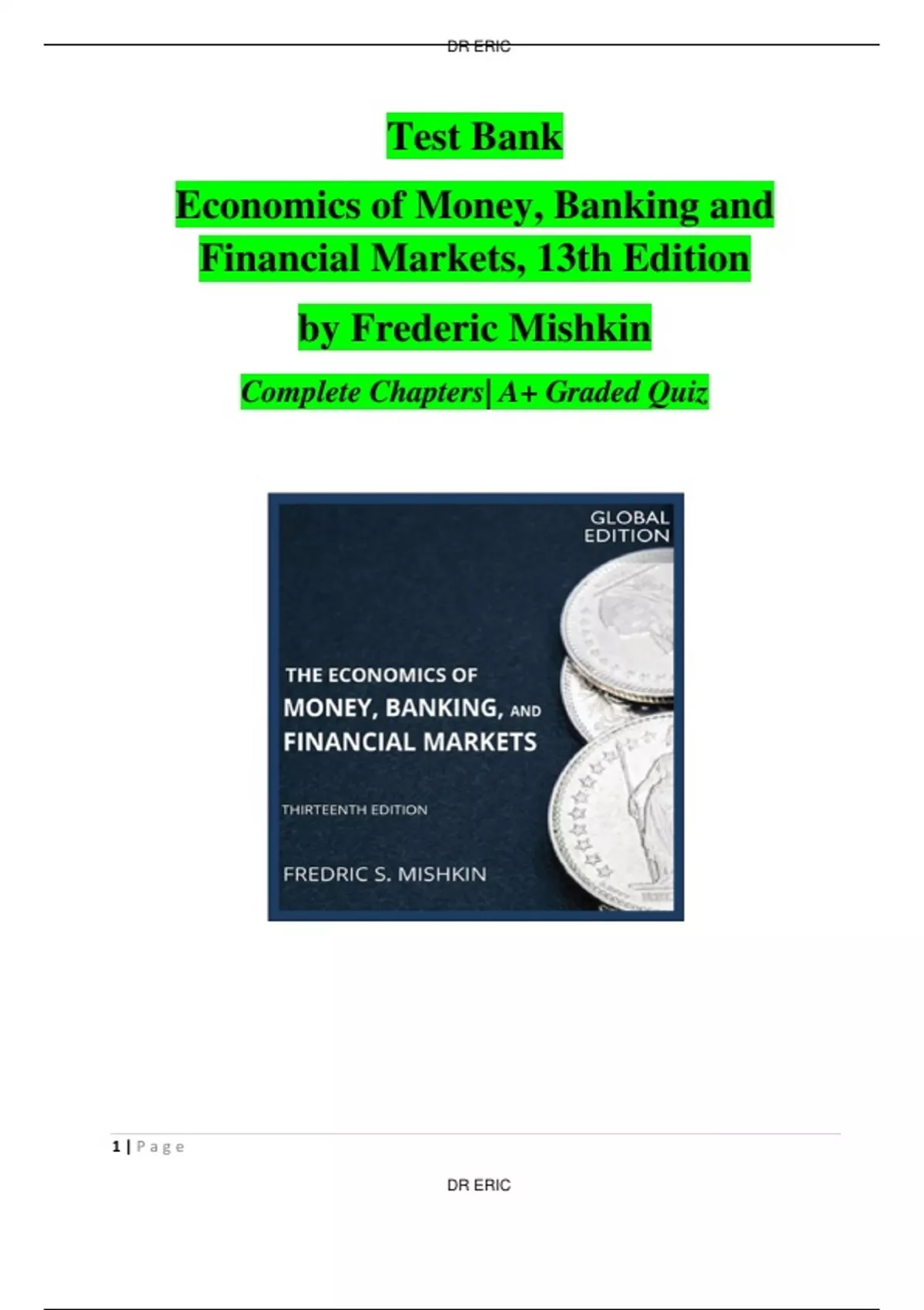 Test Bank Economics of Money, Banking and Financial Markets, 13th ...