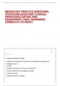 NEUROLOGY PRACTICE QUESTIONS &lpar;PHYSICIAN ASSISTANT CLINICAL KNOWLEDGE RATING AND ASSESSMENT TOOL&rpar; ANSWERED CORRECTLY TO PASS&excl;&excl;