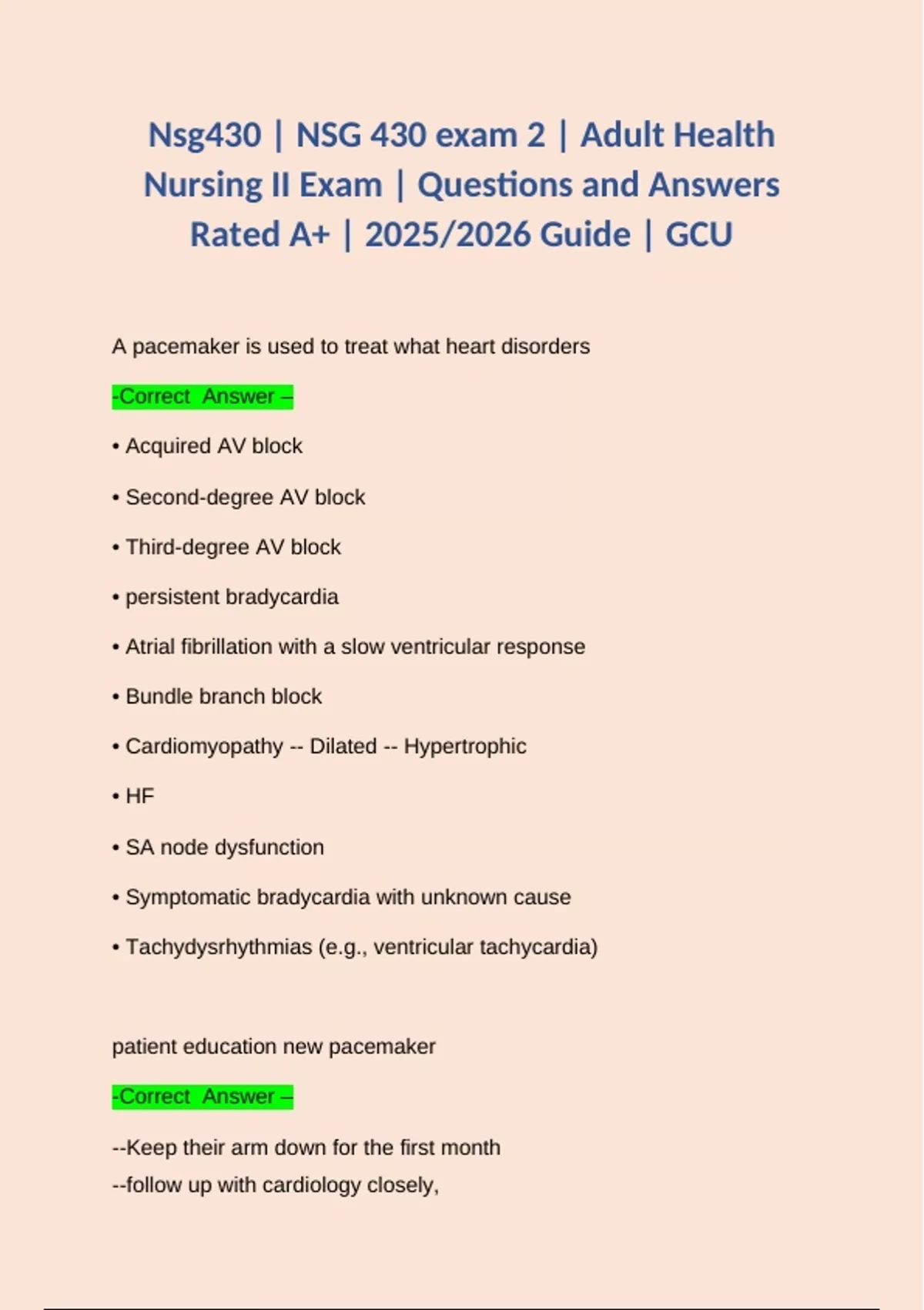 Nsg430 | NSG 430 exam 2 | Adult Health Nursing II Exam | Questions and ...