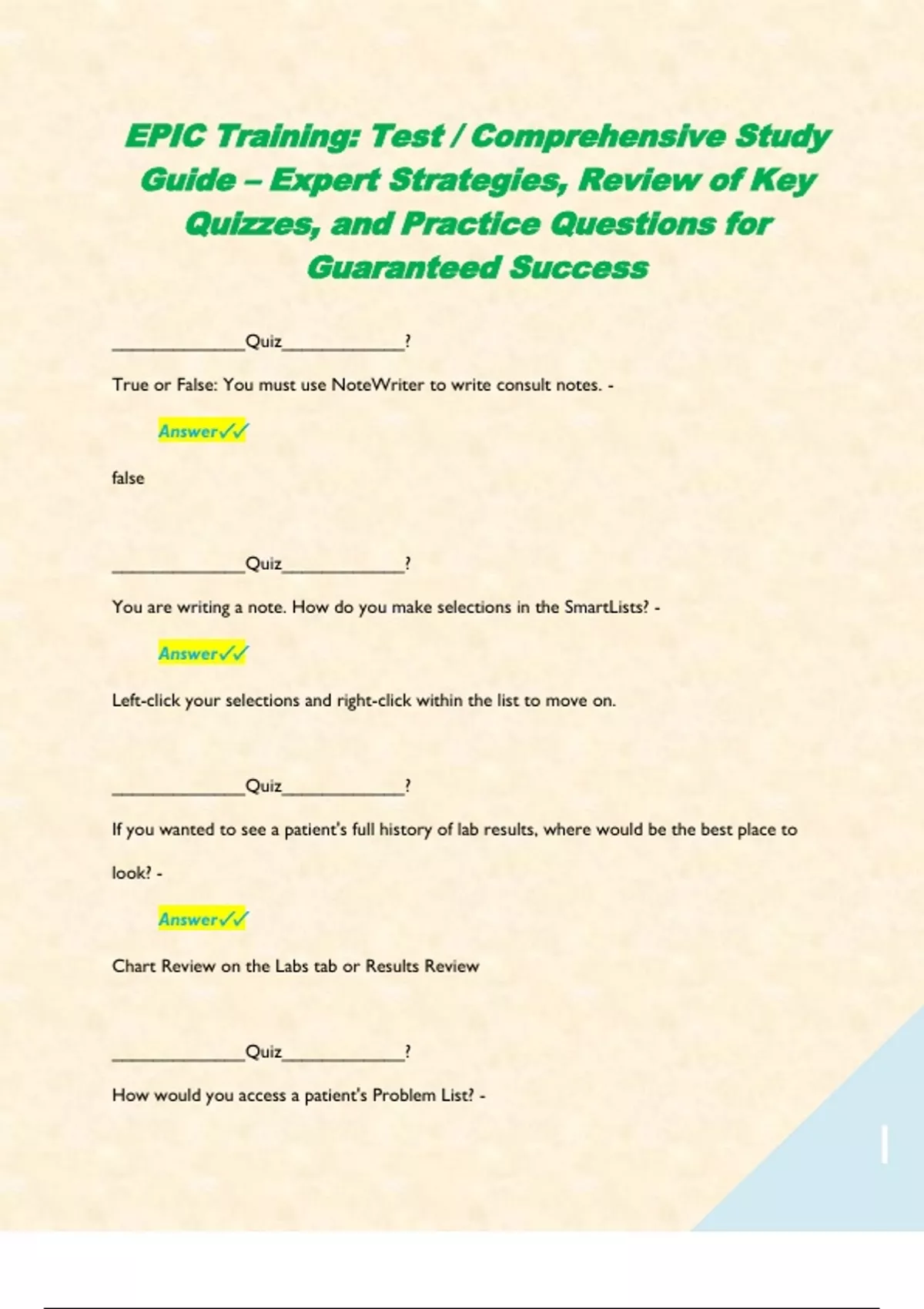 EPIC Training: Test / Comprehensive Study Guide – Expert Strategies ...