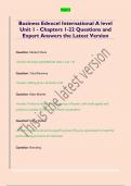 Business Edexcel International A level  Unit 1 - Chapters 1-22 Questions and  Expert Answers the Latest Version 
