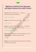 MA Driver's Ed Final Test Questions  and Expert Answers the Latest Version 