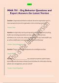 MHA 701 - Org Behavior Questions and  Expert Answers the Latest Version