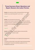 Texas Insurance Exam Questions and  Expert Answers the Latest Version 