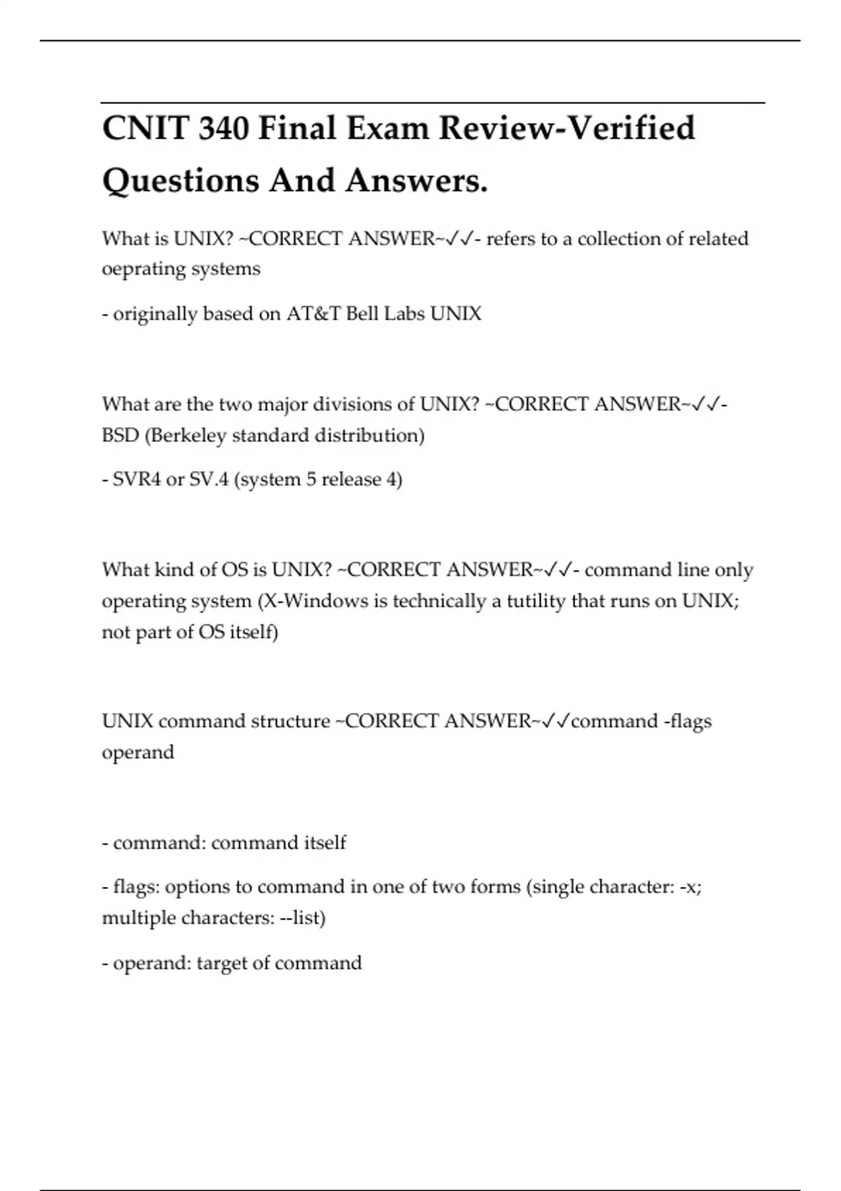 UNIX Final Exam Complete Review (CNIT-340): Questions and Answers Guide ...