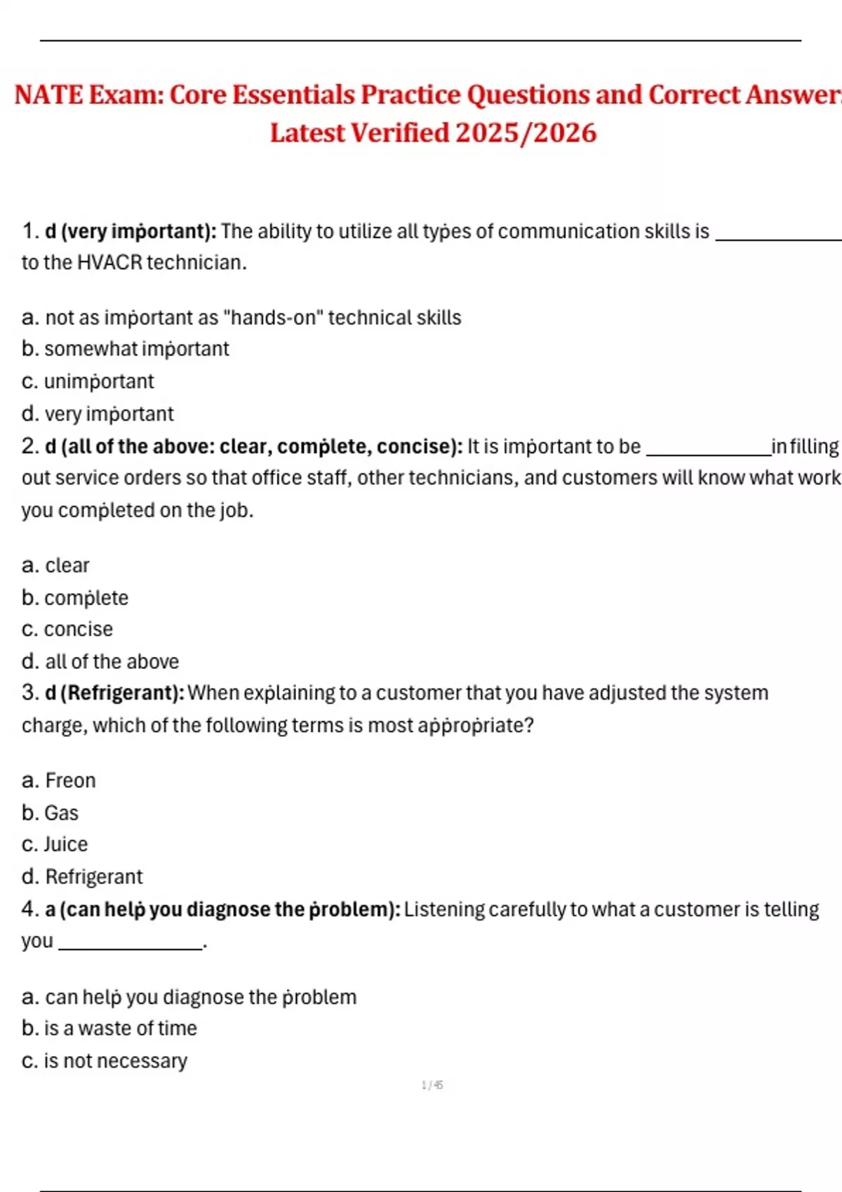 NATE Exam: Core Essentials – Practice Questions and Correct Answers ...