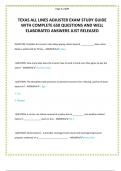 TEXAS ALL LINES ADJUSTER EXAM QUESTION BANK LATEST ALL WITH 650 QUESTIONS AND CORRECT DETAILED SOLUTIONS JUST RELEASED THIS YEAR