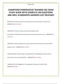 CHAMPIONS POWERHOUSE TRAINING SAE EXAM STUDY GUIDE WITH COMPLETE 350 QUESTIONS AND WELL ELABORATED ANSWERS JUST RELEASED 