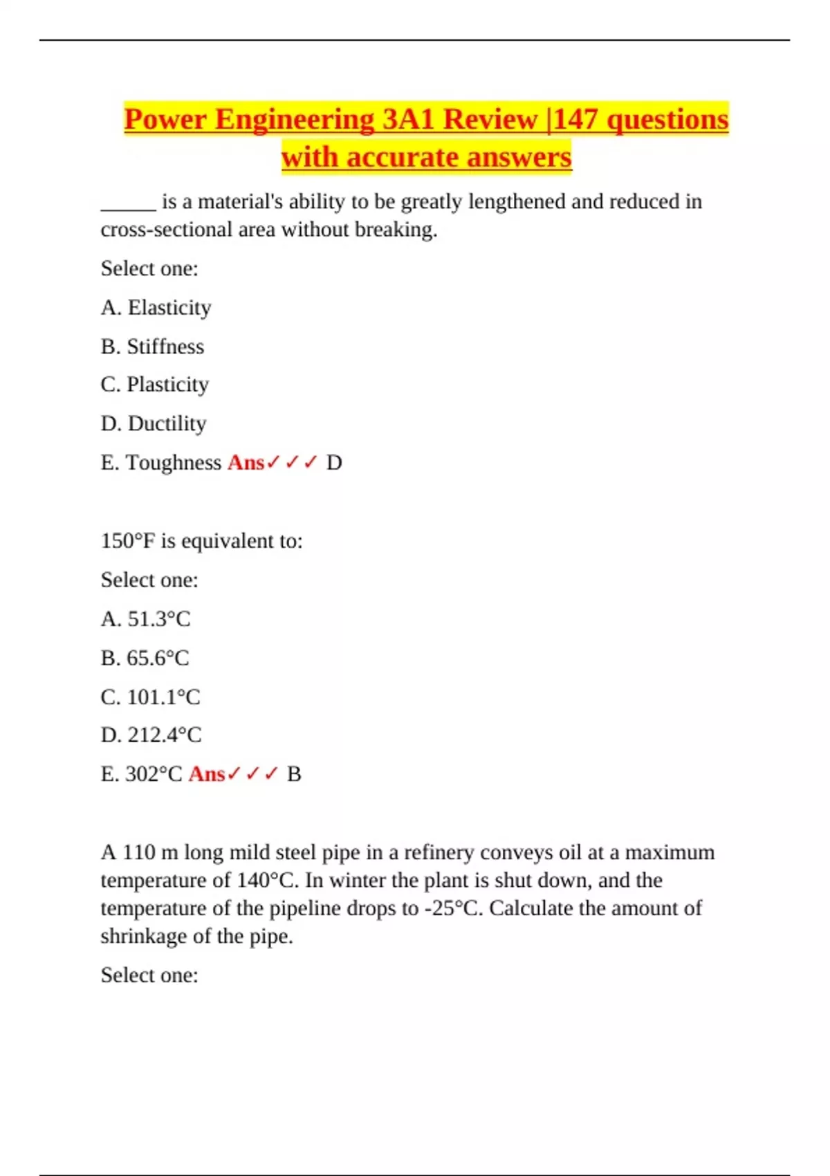 Power Engineering 3A1 – SAIT – Complete Review with Verified Questions ...