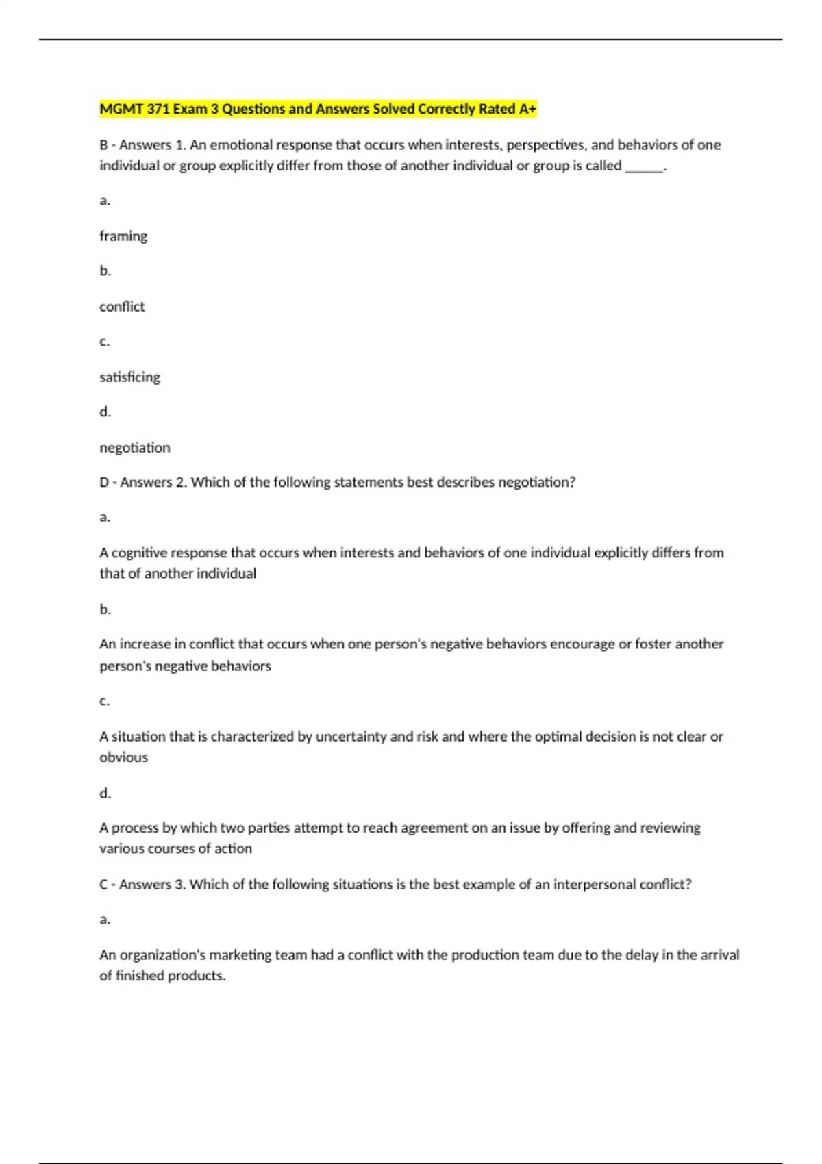 MGMT 371 Exam 3 Questions and Answers Solved Correctly Rated A+ - MGMT ...
