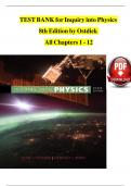 TEST BANK For Inquiry into Physics 8th Edition by Ostdiek&comma; Verified Chapters 1 - 12&comma; Complete Newest Version
