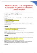 NURSING RNSG 2221 Jurisprudence Exam 2025&colon; 50 Questions with 100&percnt; Correct Answers