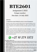 BTE2601 Assignment 2 &lpar;100&percnt; ANSWERS&rpar; 2025 - DUE 14 July 2025