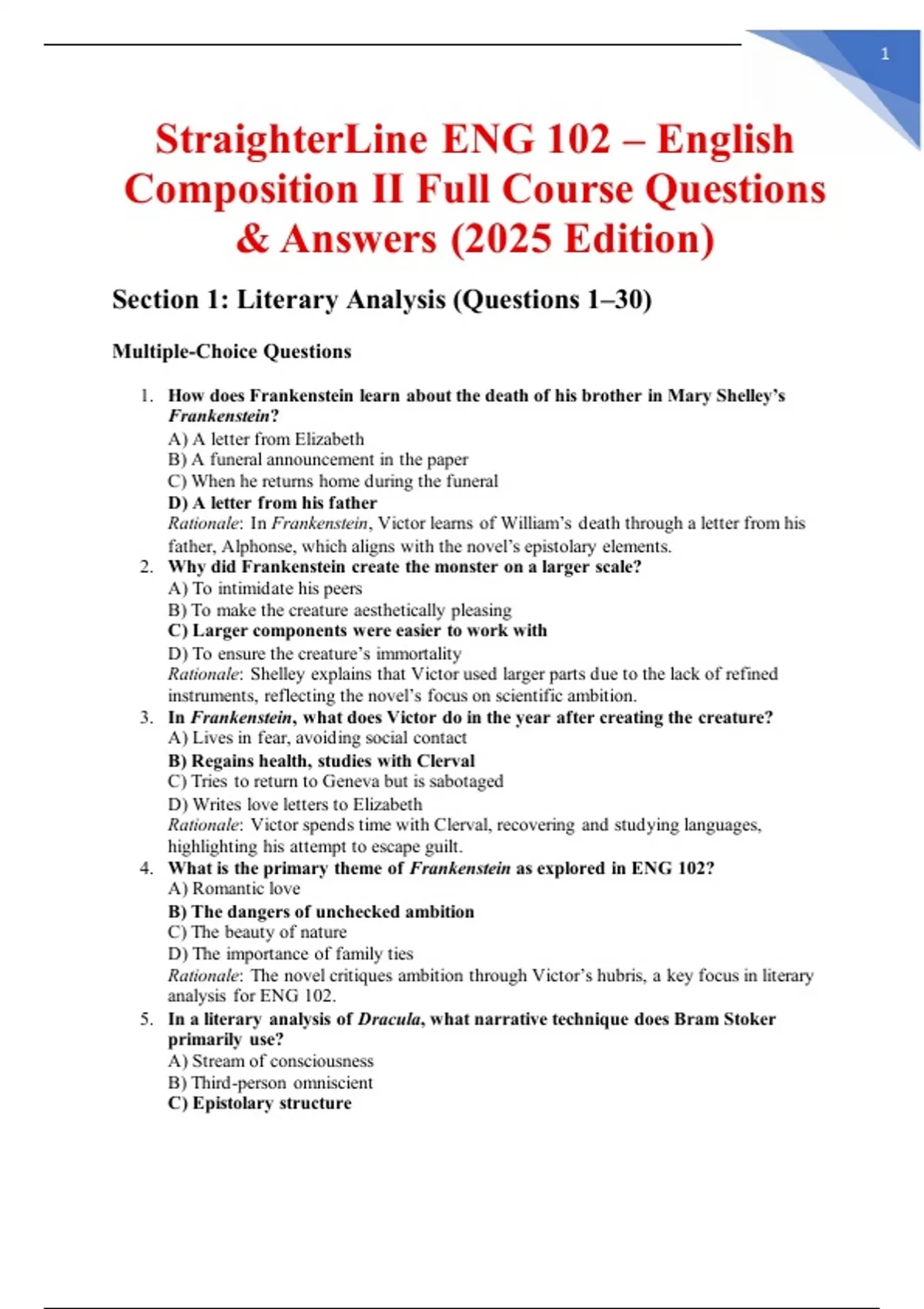 StraighterLine ENG 102 – English Composition II Full Course Questions ...