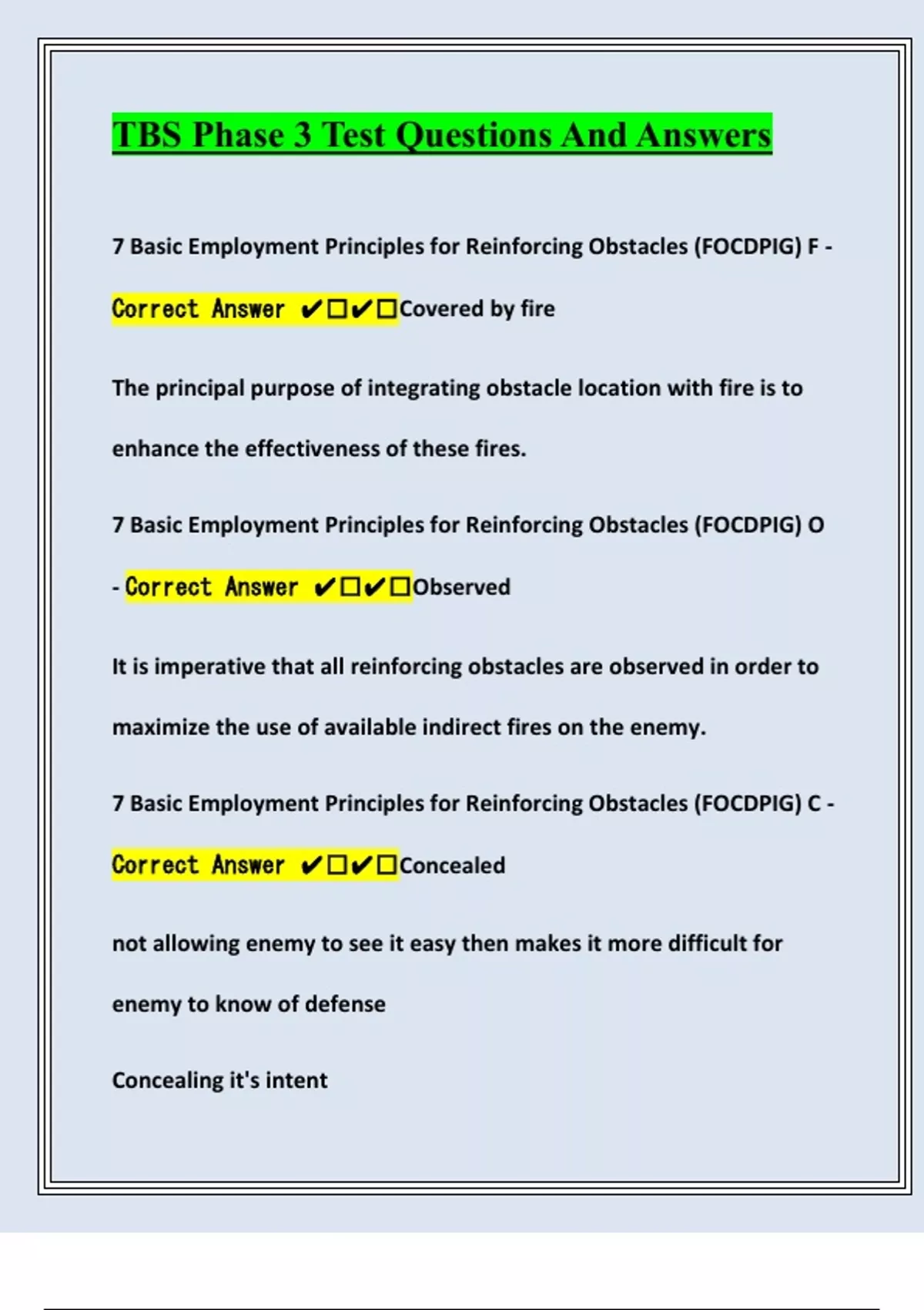 O Orrect TBS Phase 3 Test Questions And Answers - Tbs - Stuvia US